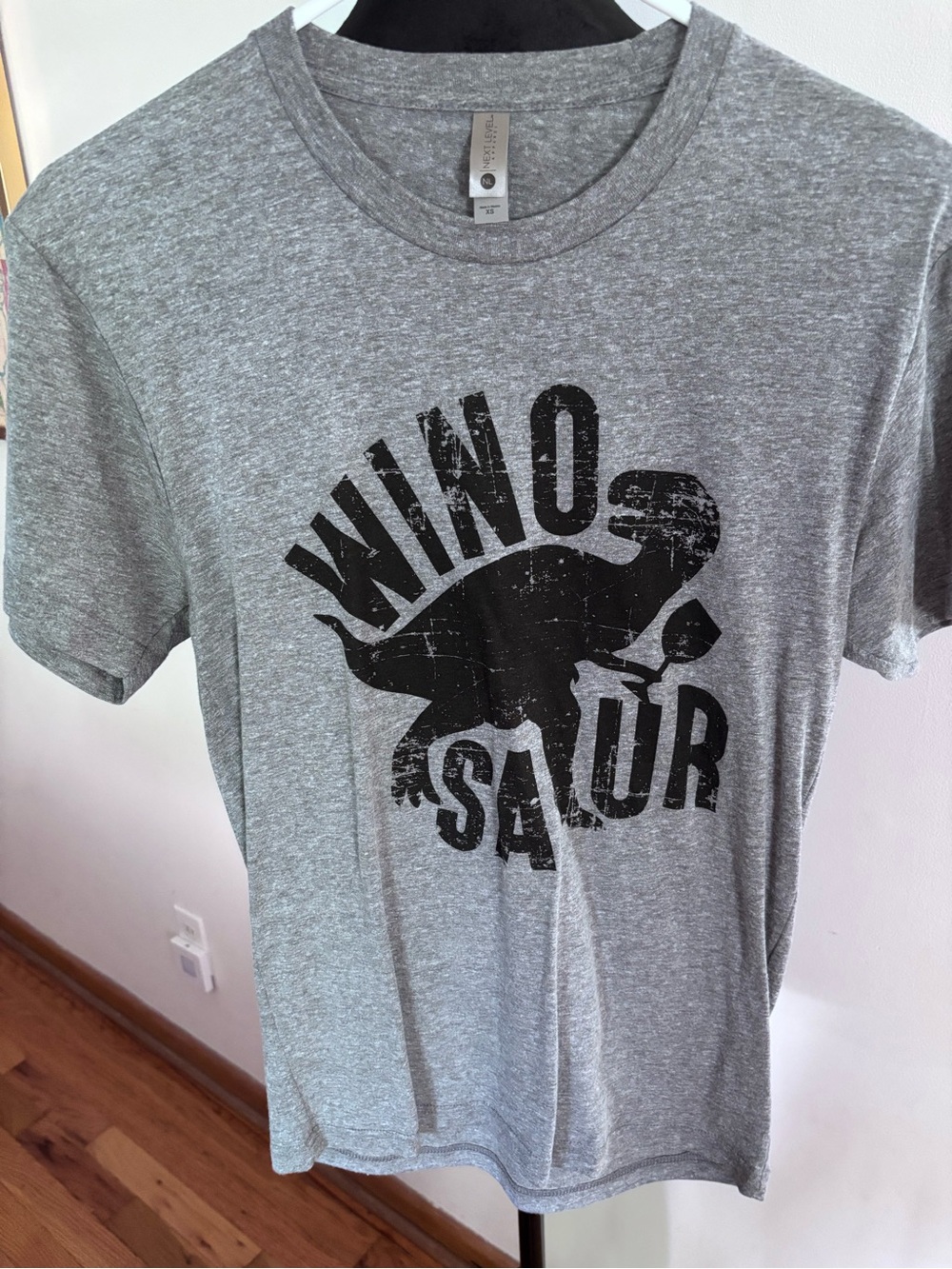 Next Level Apparel Grey Tee with Black 'Winosaur' Graphic